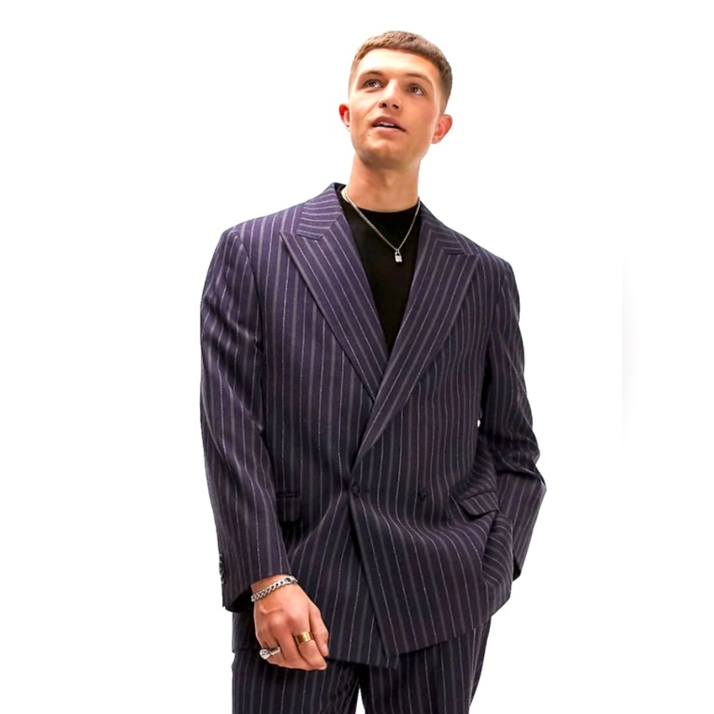 Topman Navy Pinstripe Mens Sport Jacket Blazer Skinny | 42R